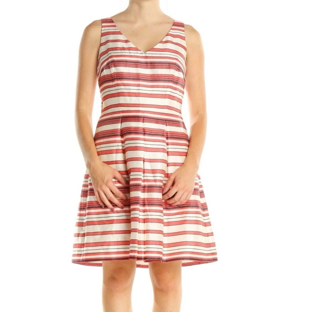 Ann Taylor Coral Striped Sleeveless Fit & Flare Mini Dress Women's Size 4